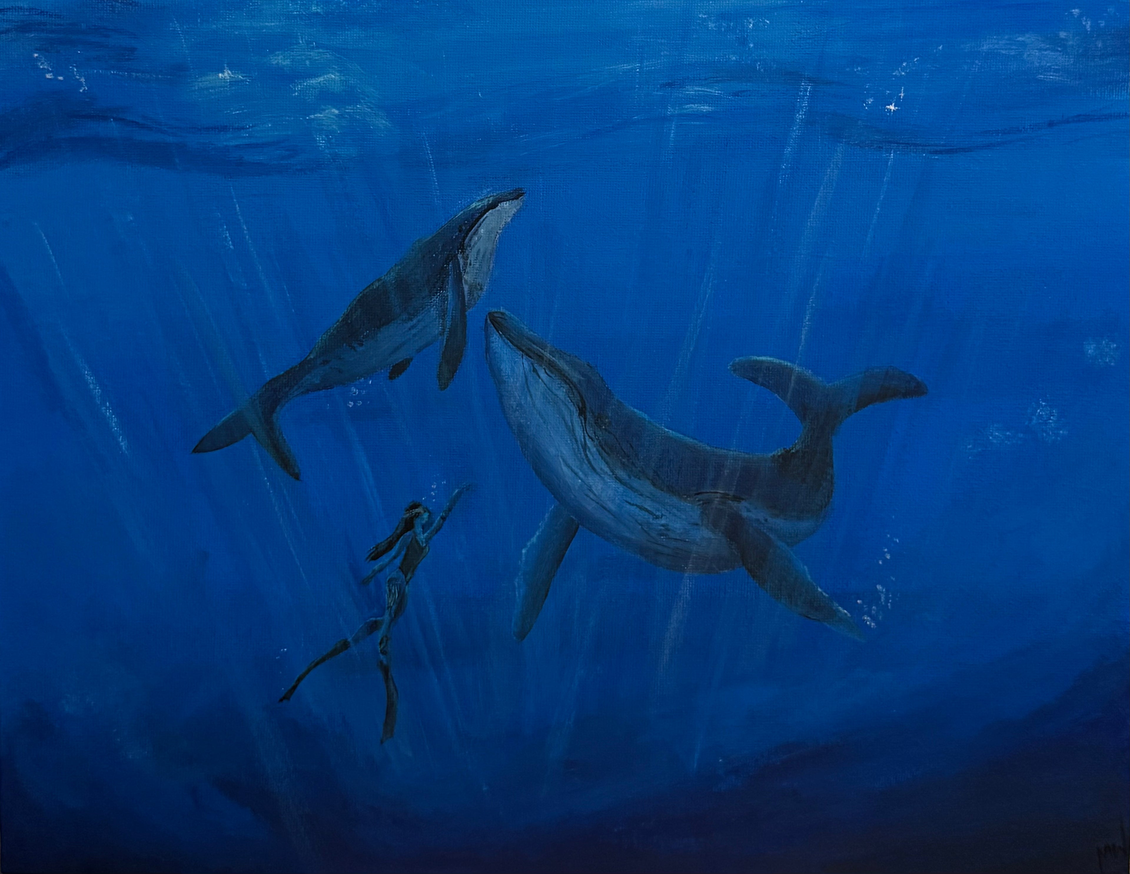 Diver and Whales Painting